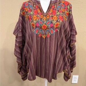 Ivy Jane Purple V-Neck Long Sleeve Blouse with Ruffled Embroidery